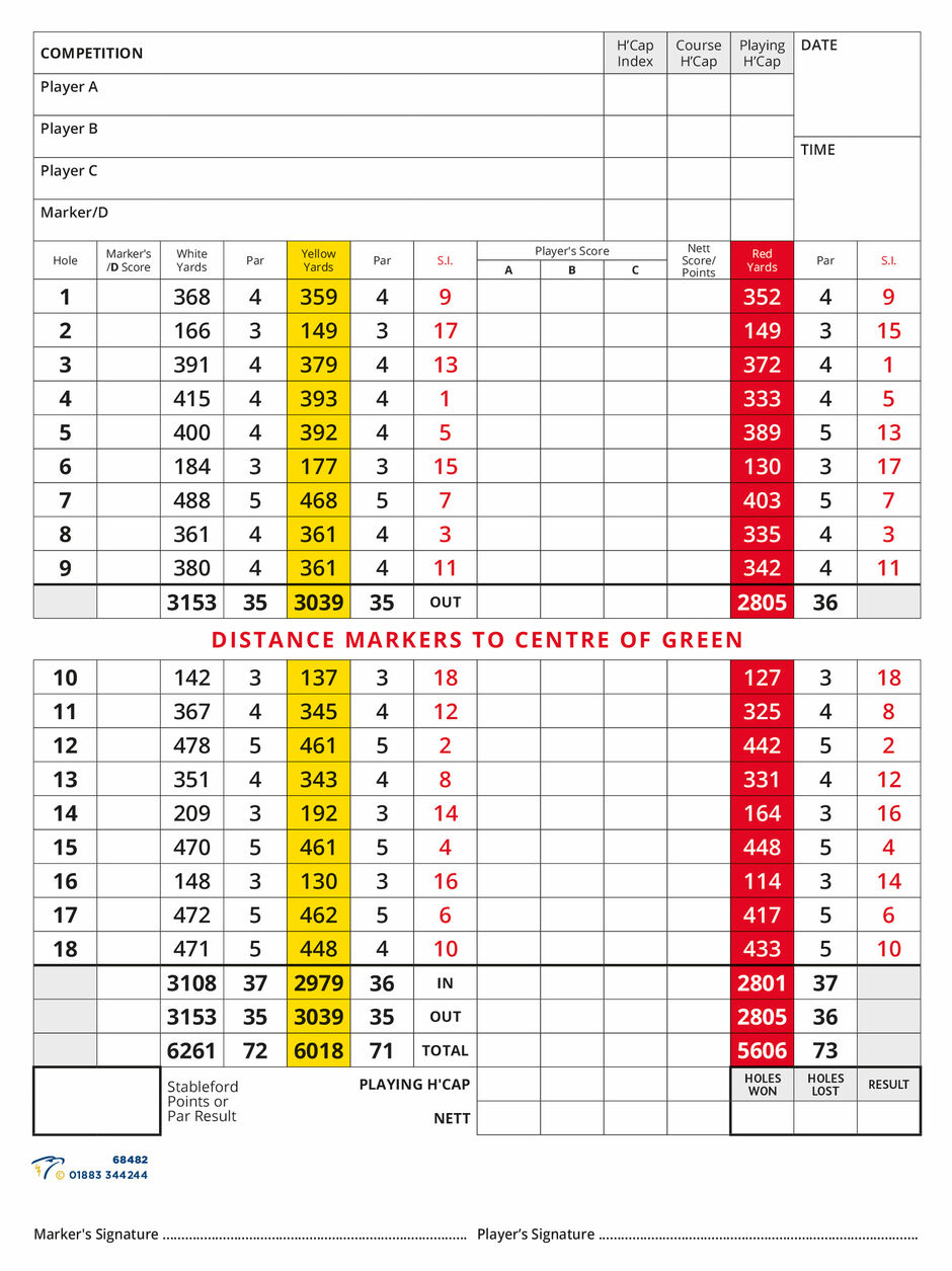 Scorecard Stratford on Avon Golf Club